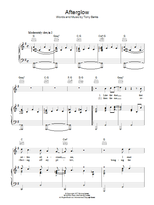 Genesis Afterglow sheet music notes and chords. Download Printable PDF.