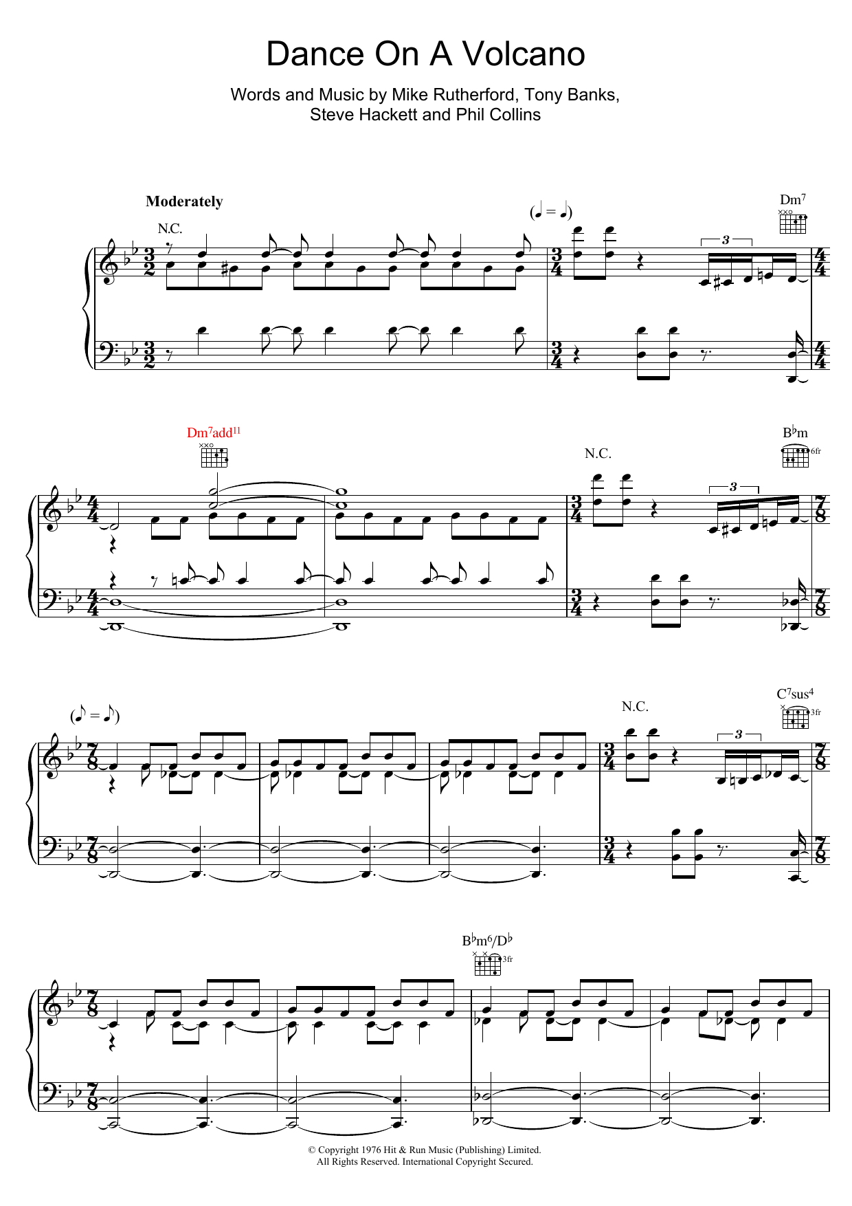 Genesis Dance On A Volcano sheet music notes and chords. Download Printable PDF.