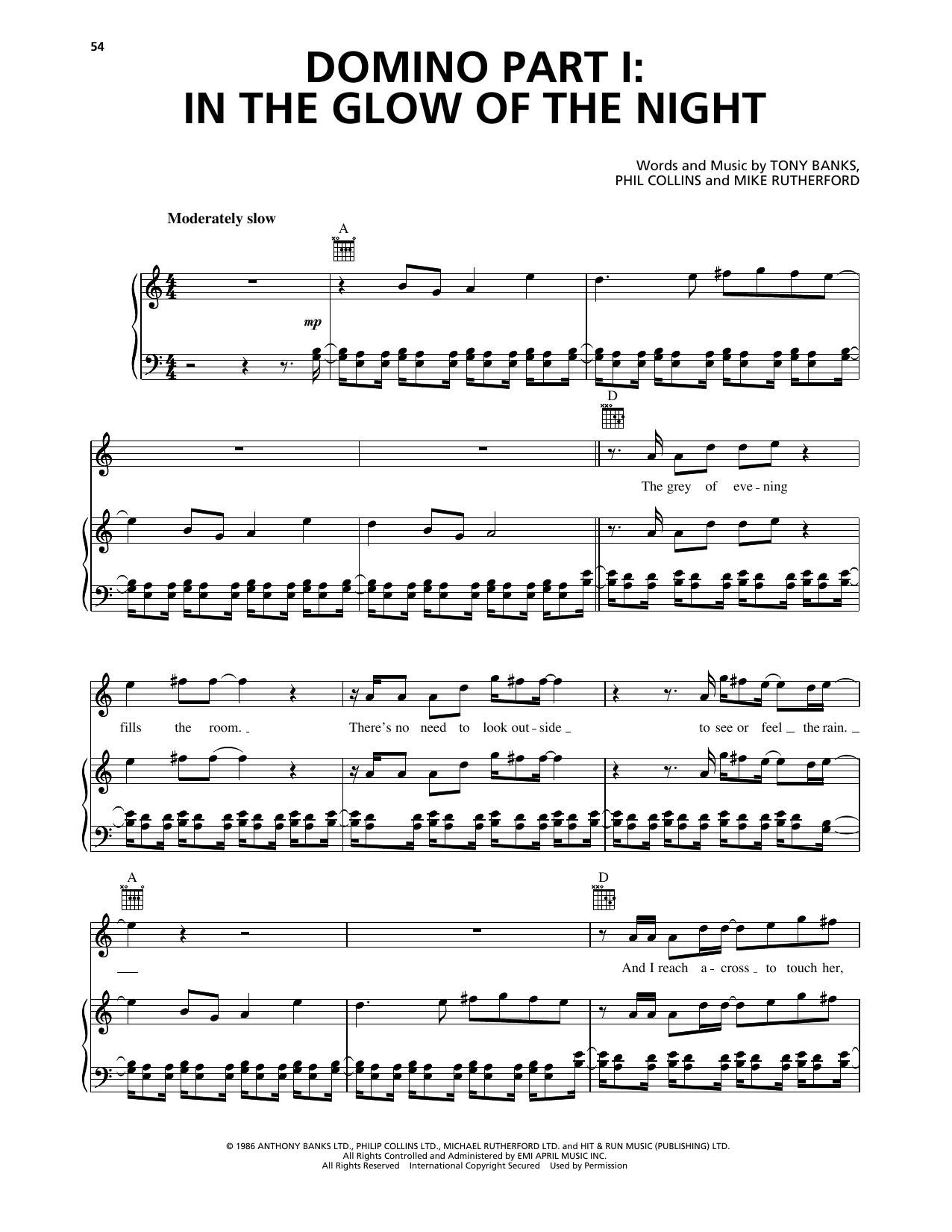 Learn to play Genesis Domino Part I: In The Glow Of The Night sheet music for Piano, Vocal & Guitar Chords (Right-Hand Melody) in minutes. Price: 7.8900$ Genesis Domino Part I: In The Glow Of The Night sheet music notes and chords arranged for Piano, Vocal & Guitar Chords (Right-Hand Melody)