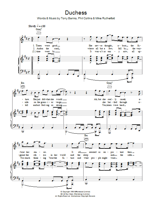 Genesis Duchess sheet music notes and chords. Download Printable PDF.