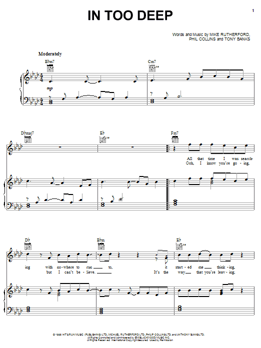 Genesis In Too Deep sheet music notes and chords. Download Printable PDF.