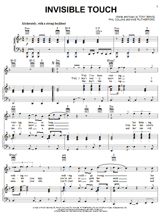 Genesis Invisible Touch sheet music notes and chords. Download Printable PDF.