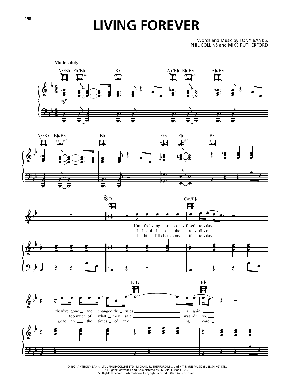 Learn to play Genesis Living Forever sheet music for Piano, Vocal & Guitar Chords (Right-Hand Melody) in minutes. Price: 7.8900$ Genesis Living Forever sheet music notes and chords arranged for Piano, Vocal & Guitar Chords (Right-Hand Melody)
