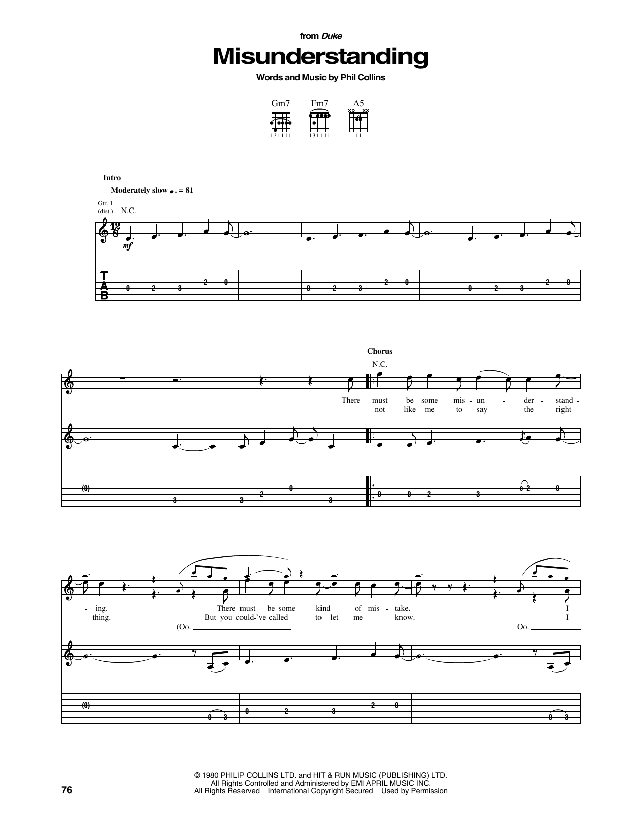 Genesis Misunderstanding sheet music notes and chords. Download Printable PDF.