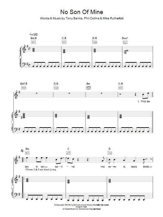 Genesis No Son Of Mine sheet music notes and chords. Download Printable PDF.