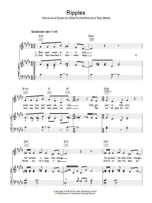 Genesis Ripples sheet music notes and chords. Download Printable PDF.