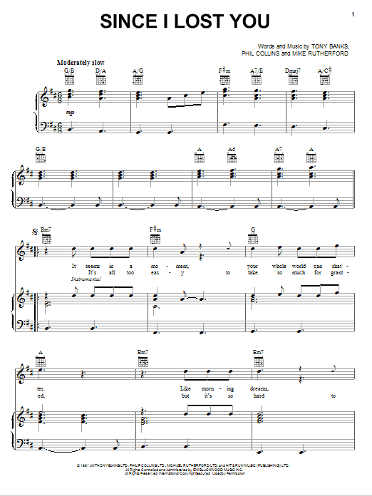 Genesis Since I Lost You sheet music notes and chords. Download Printable PDF.