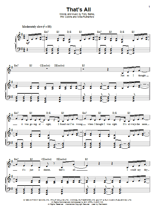 Genesis That's All sheet music notes and chords. Download Printable PDF.