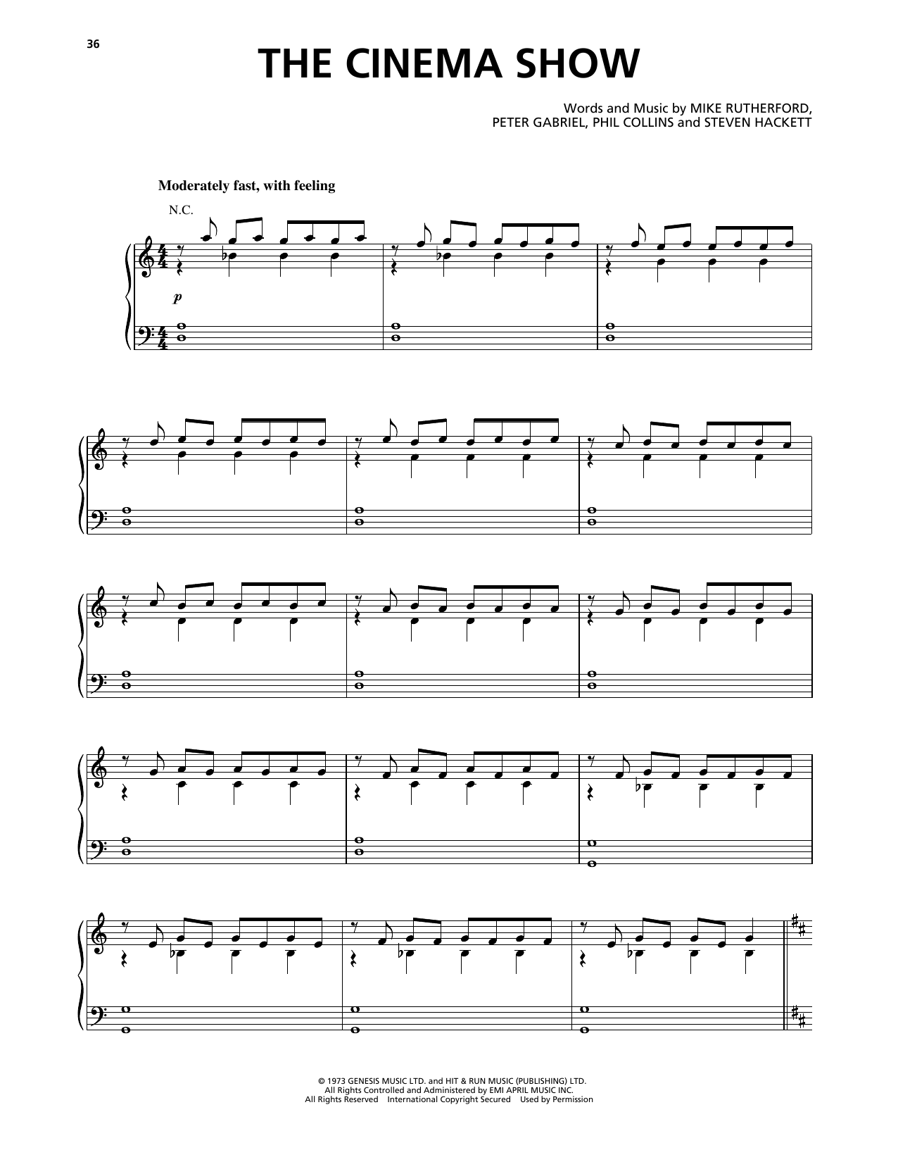 Genesis The Cinema Show sheet music notes and chords. Download Printable PDF.