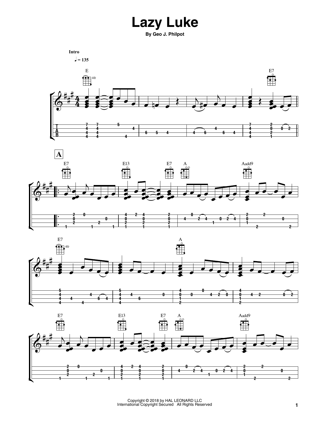 Fred Sokolow Lazy Luke sheet music notes and chords. Download Printable PDF.