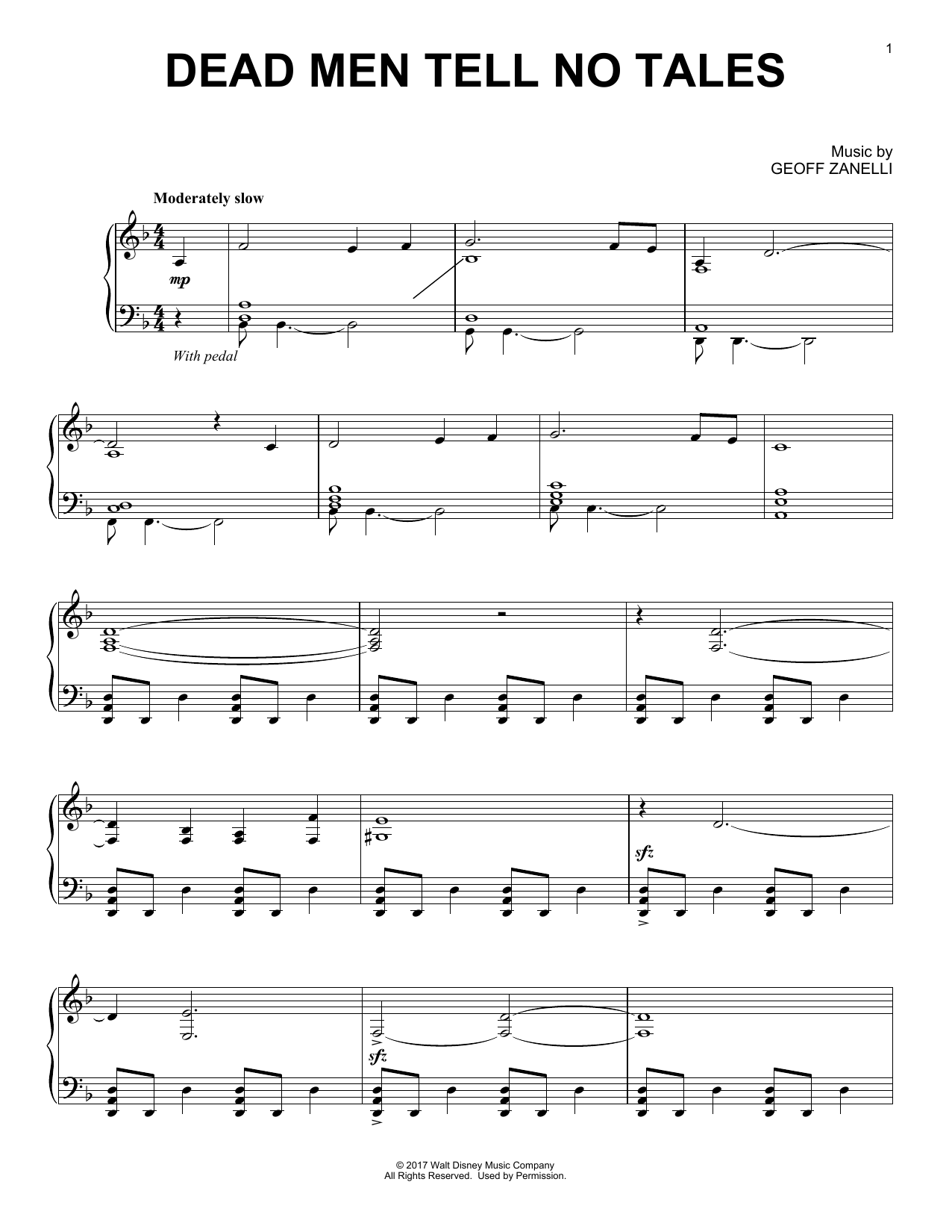 Learn to play Geoff Zanelli Dead Men Tell No Tales sheet music for Piano Solo in minutes. Price: 7.8900$ Geoff Zanelli Dead Men Tell No Tales sheet music notes and chords arranged for Piano Solo
