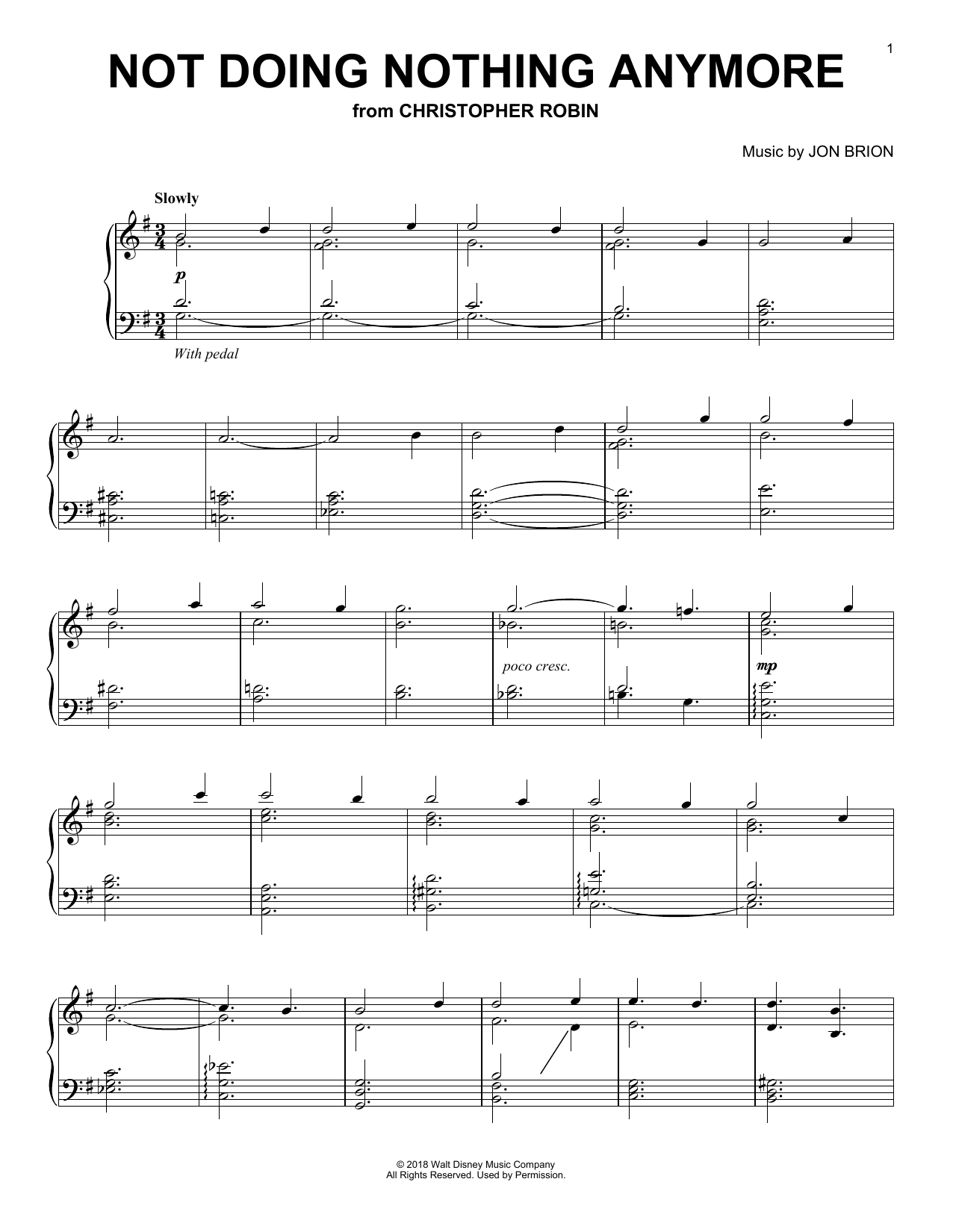 Geoff Zanelli & Jon Brion Not Doing Nothing Anymore (from Christopher Robin) sheet music notes and chords. Download Printable PDF.