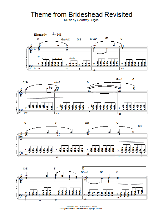 Learn to play Geoffrey Burgon Brideshead Revisited sheet music for Piano Solo in minutes. Price: 7.8900$ Geoffrey Burgon Brideshead Revisited sheet music notes and chords arranged for Piano Solo
