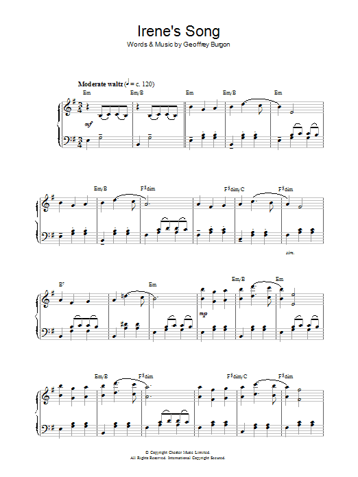 Geoffrey Burgon Irene's Song (theme from The Forsyte Saga) sheet music notes and chords arranged for Piano Solo