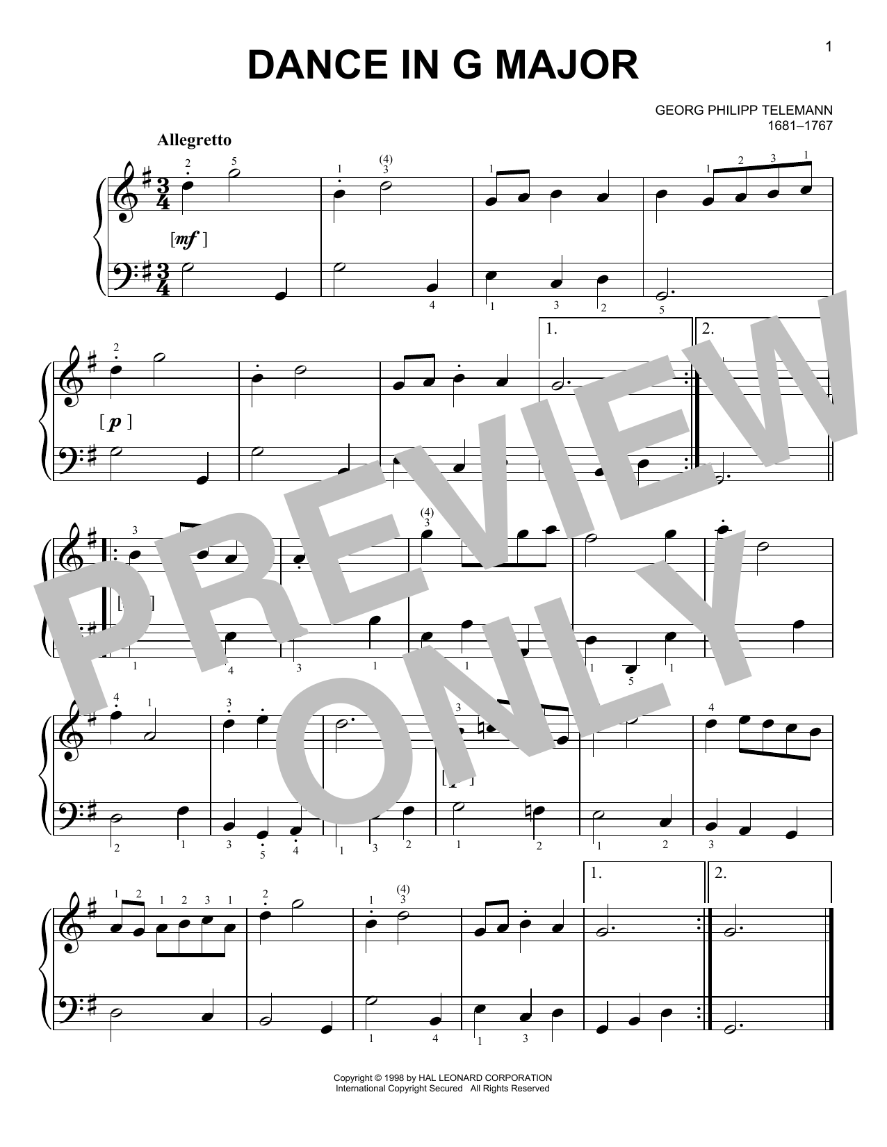 Learn to play Georg Philipp Telemann Dance sheet music for Easy Piano in minutes. Price: 6.9900$ Georg Philipp Telemann Dance sheet music notes and chords arranged for Easy Piano