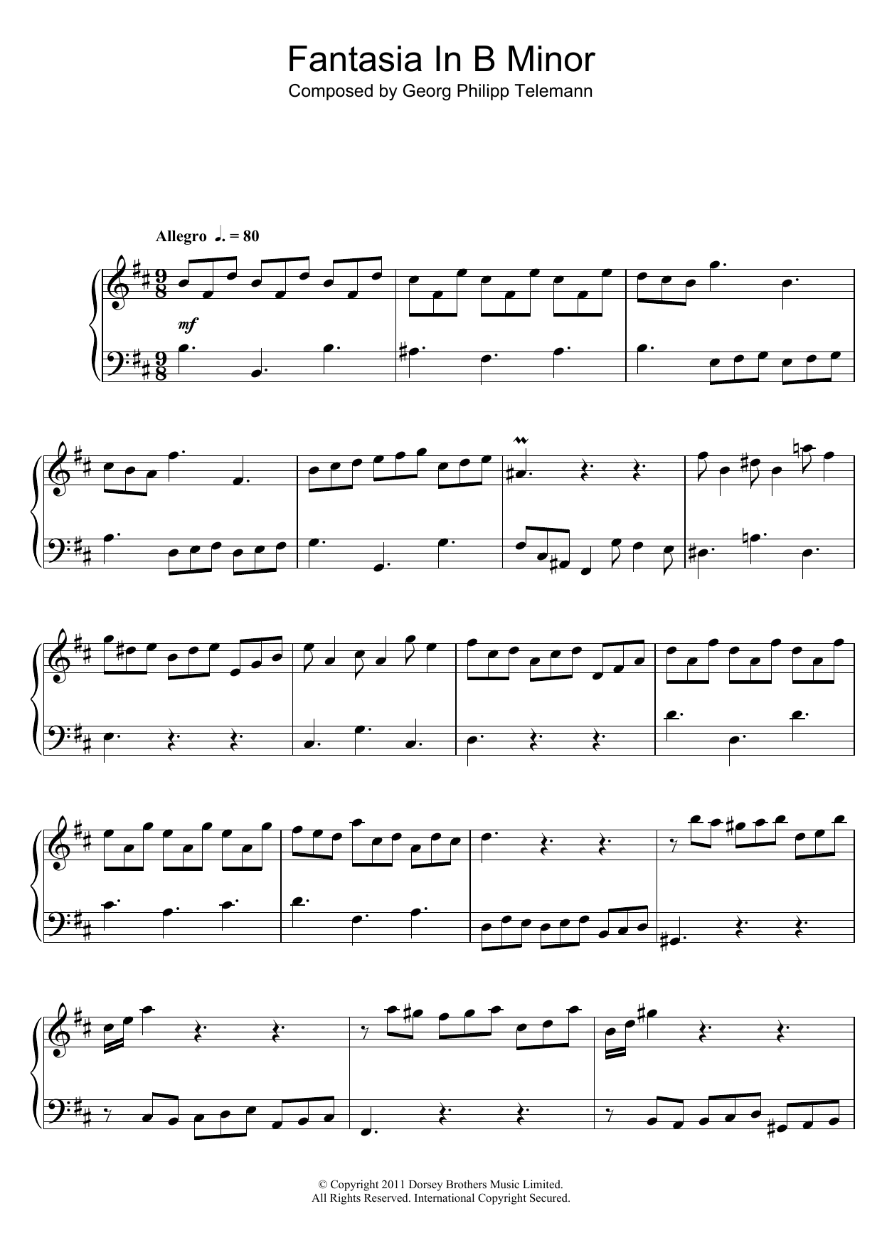 Learn to play Georg Philipp Telemann Fantasia In B Minor sheet music for Piano Solo in minutes. Price: 7.8900$ Georg Philipp Telemann Fantasia In B Minor sheet music notes and chords arranged for Piano Solo