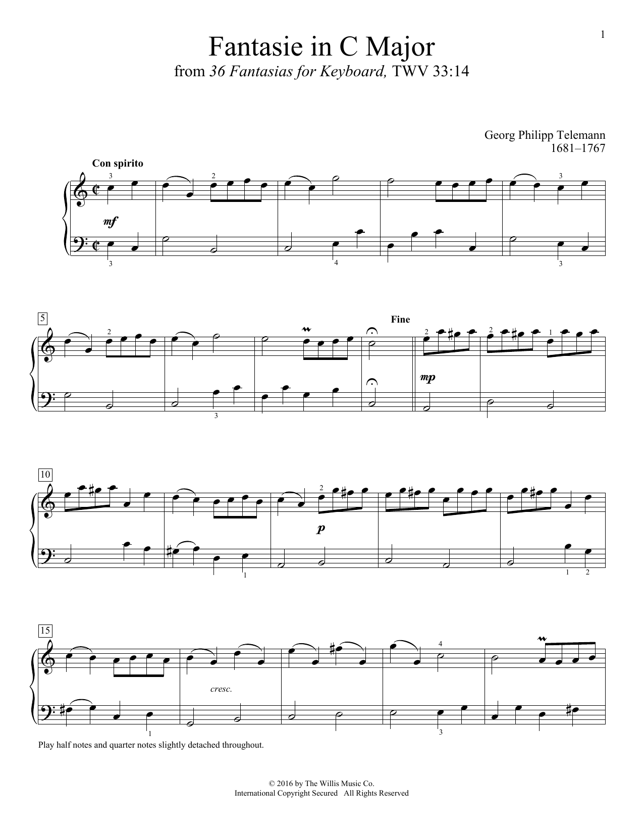 Learn to play Georg Philipp Telemann Fantasie In C Major sheet music for Educational Piano in minutes. Price: 6.9900$ Georg Philipp Telemann Fantasie In C Major sheet music notes and chords arranged for Educational Piano