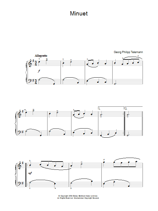 Learn to play Georg Philipp Telemann Minuet sheet music for Piano, Vocal & Guitar Chords in minutes. Price: 7.8900$ Georg Philipp Telemann Minuet sheet music notes and chords arranged for Piano, Vocal & Guitar Chords