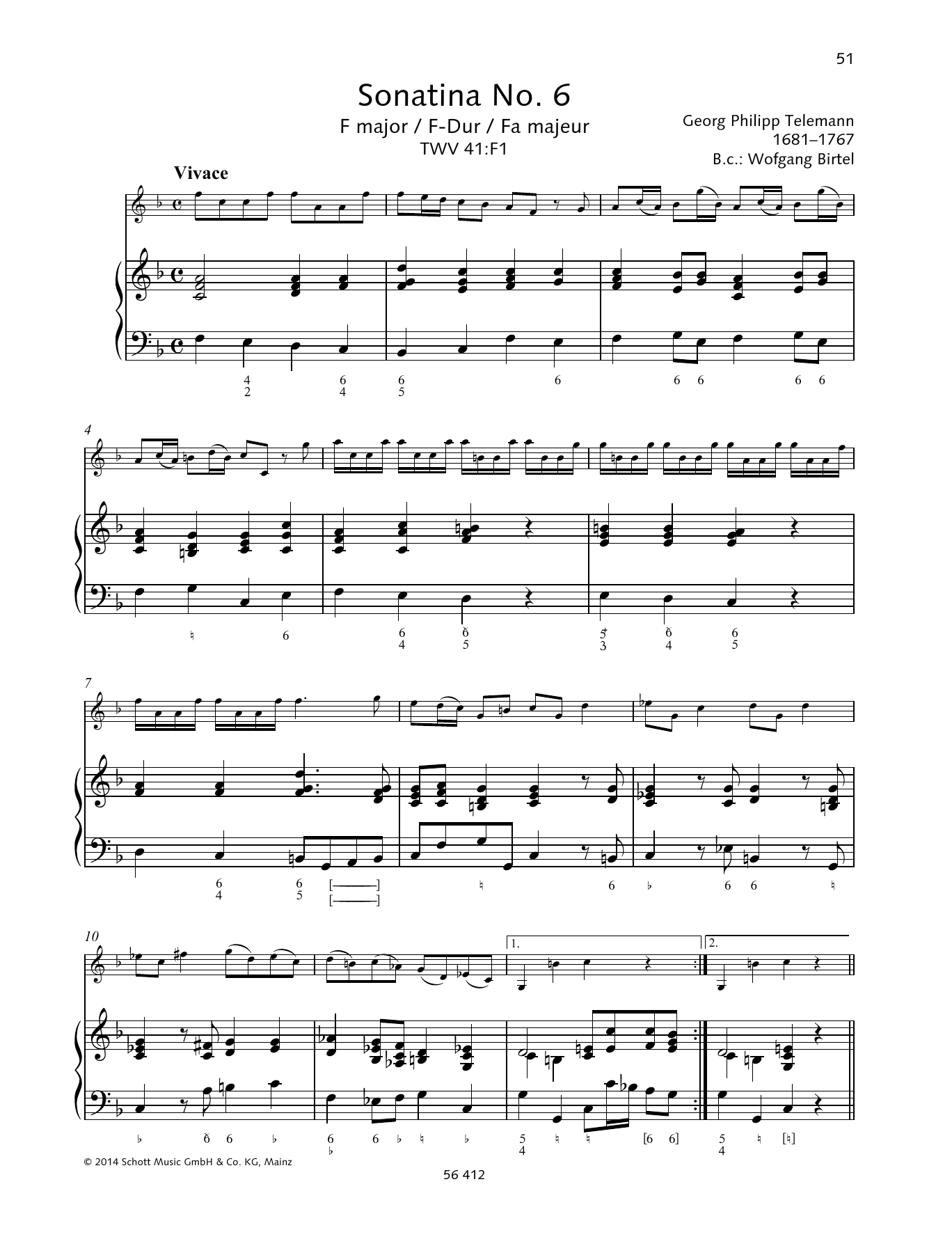 Learn to play Georg Philipp Telemann Sonatina No. 6 F major sheet music for String Solo in minutes. Price: 4.4900$ Georg Philipp Telemann Sonatina No. 6 F major sheet music notes and chords arranged for String Solo