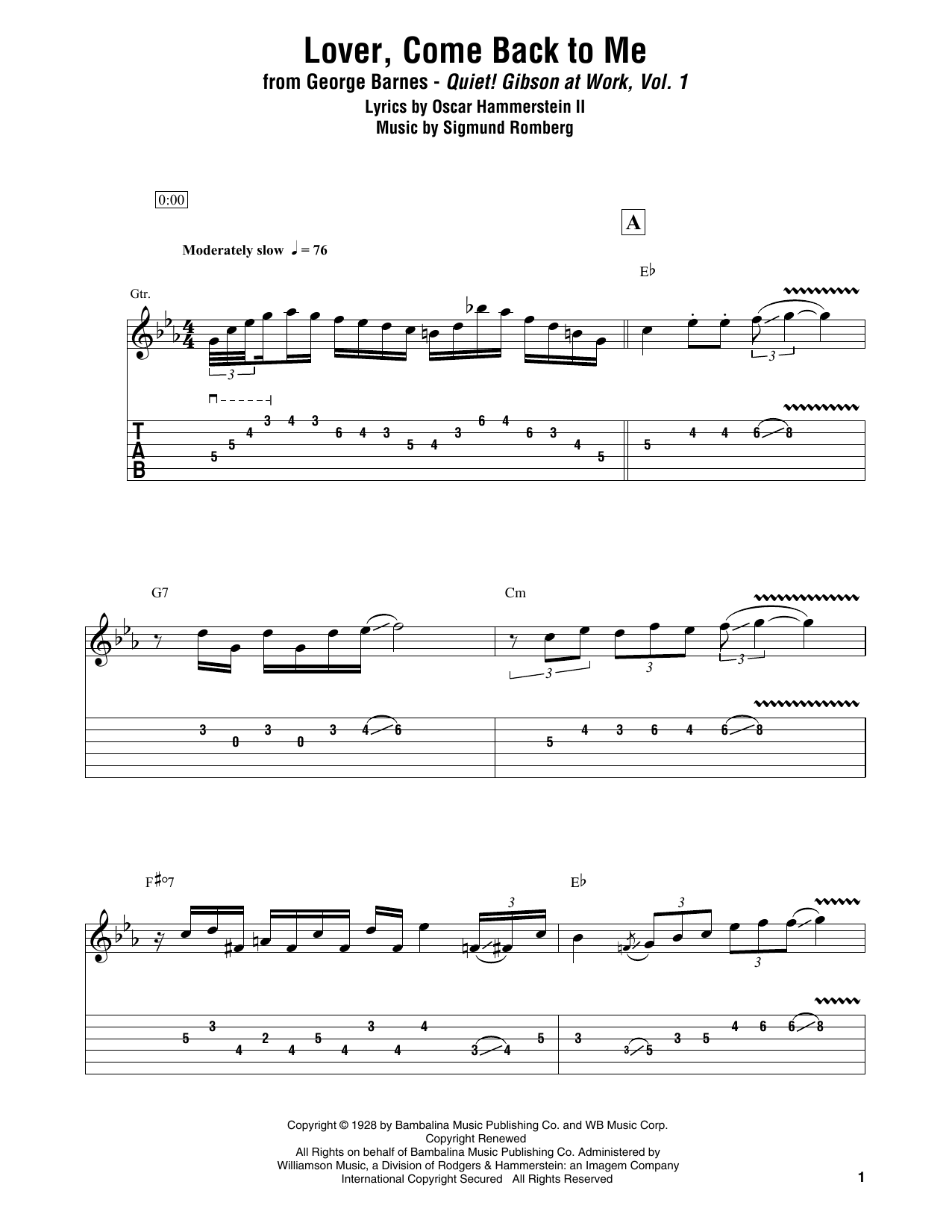 George Barnes Lover, Come Back To Me sheet music notes and chords. Download Printable PDF.