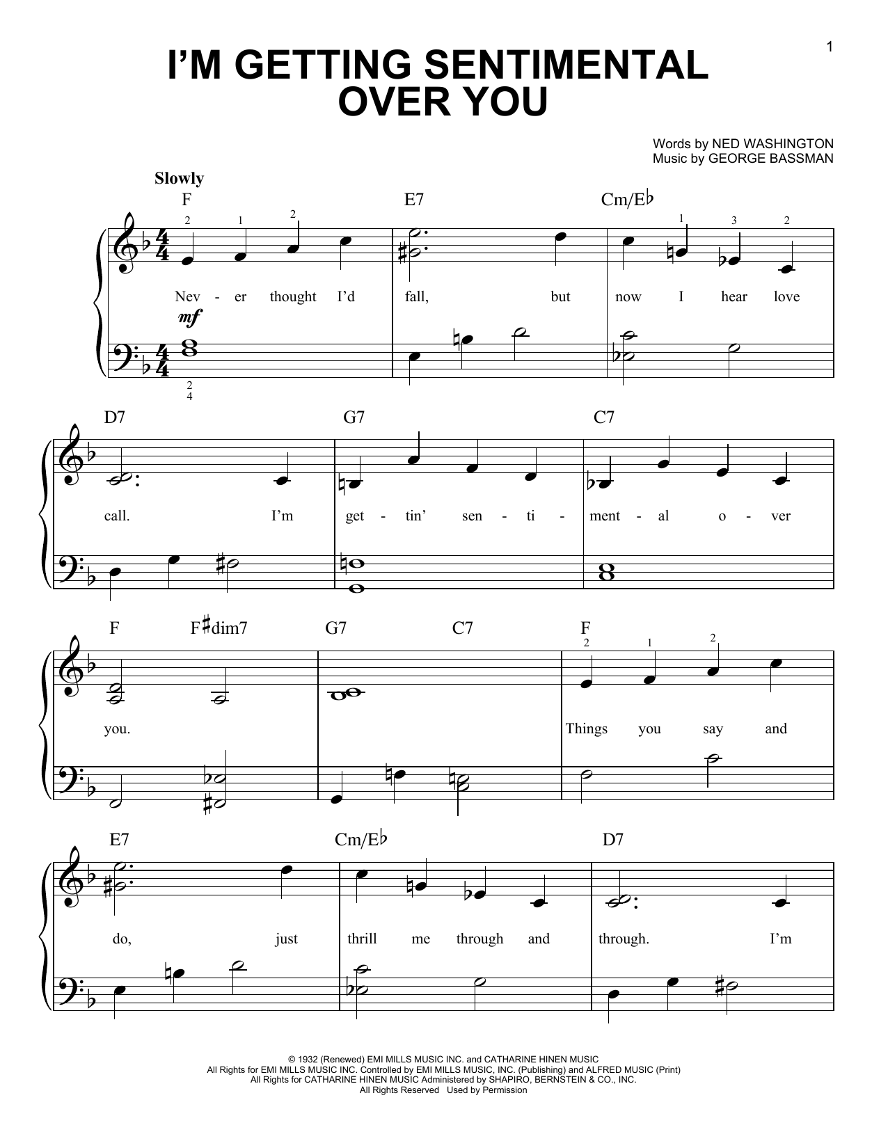 Learn to play George Bassman I'm Getting Sentimental Over You sheet music for Easy Piano in minutes. Price: 6.9900$ George Bassman I'm Getting Sentimental Over You sheet music notes and chords arranged for Easy Piano