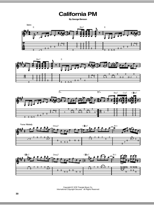 Learn to play George Benson California PM sheet music for Guitar Tab in minutes. Price: 6.9900$ George Benson California PM sheet music notes and chords arranged for Guitar Tab