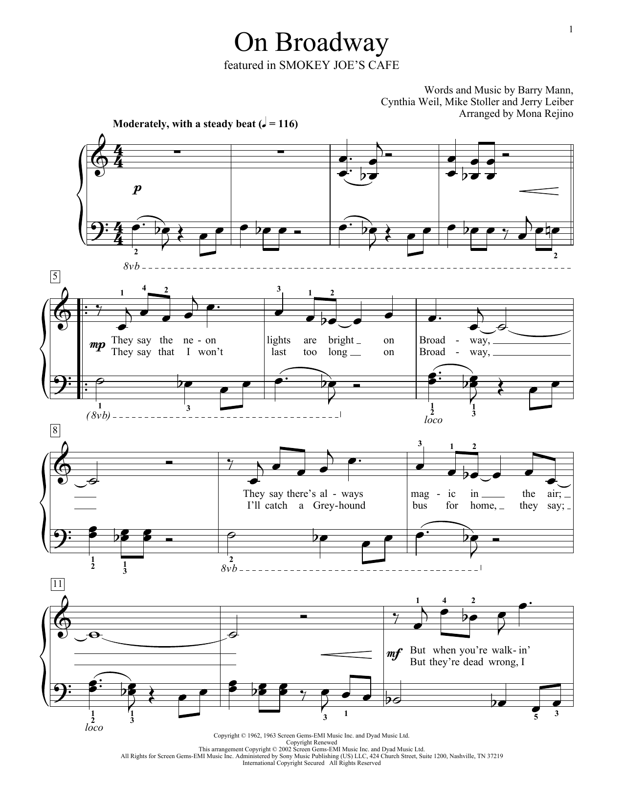 George Benson On Broadway (from Smokey Joe's Cafe) (arr. Mona Rejino) sheet music notes and chords. Download Printable PDF.