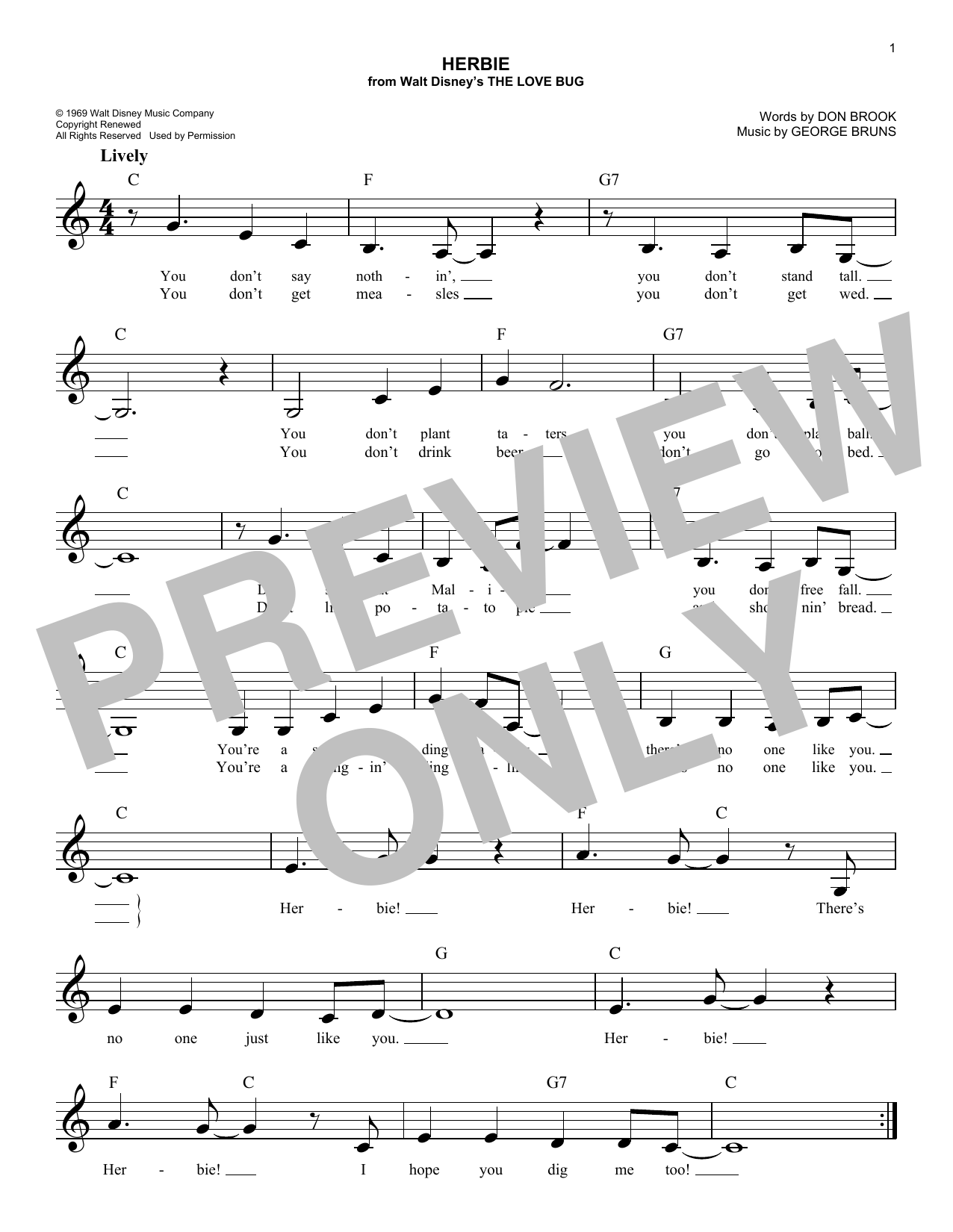 George Bruns Herbie sheet music notes and chords. Download Printable PDF.