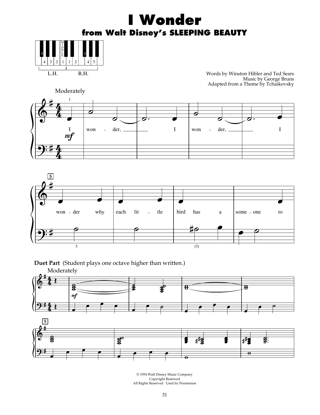 George Bruns I Wonder (from Sleeping Beauty) sheet music notes and chords. Download Printable PDF.