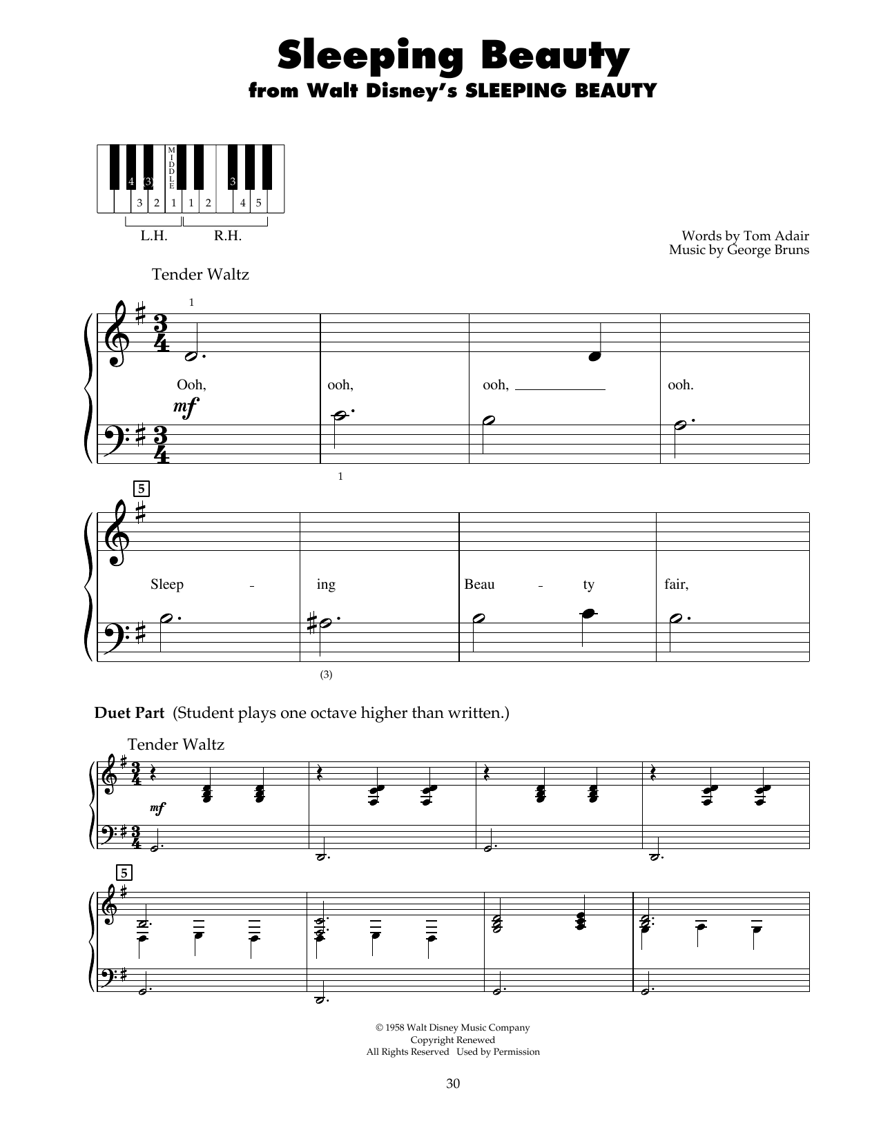 George Bruns Sleeping Beauty sheet music notes and chords. Download Printable PDF.