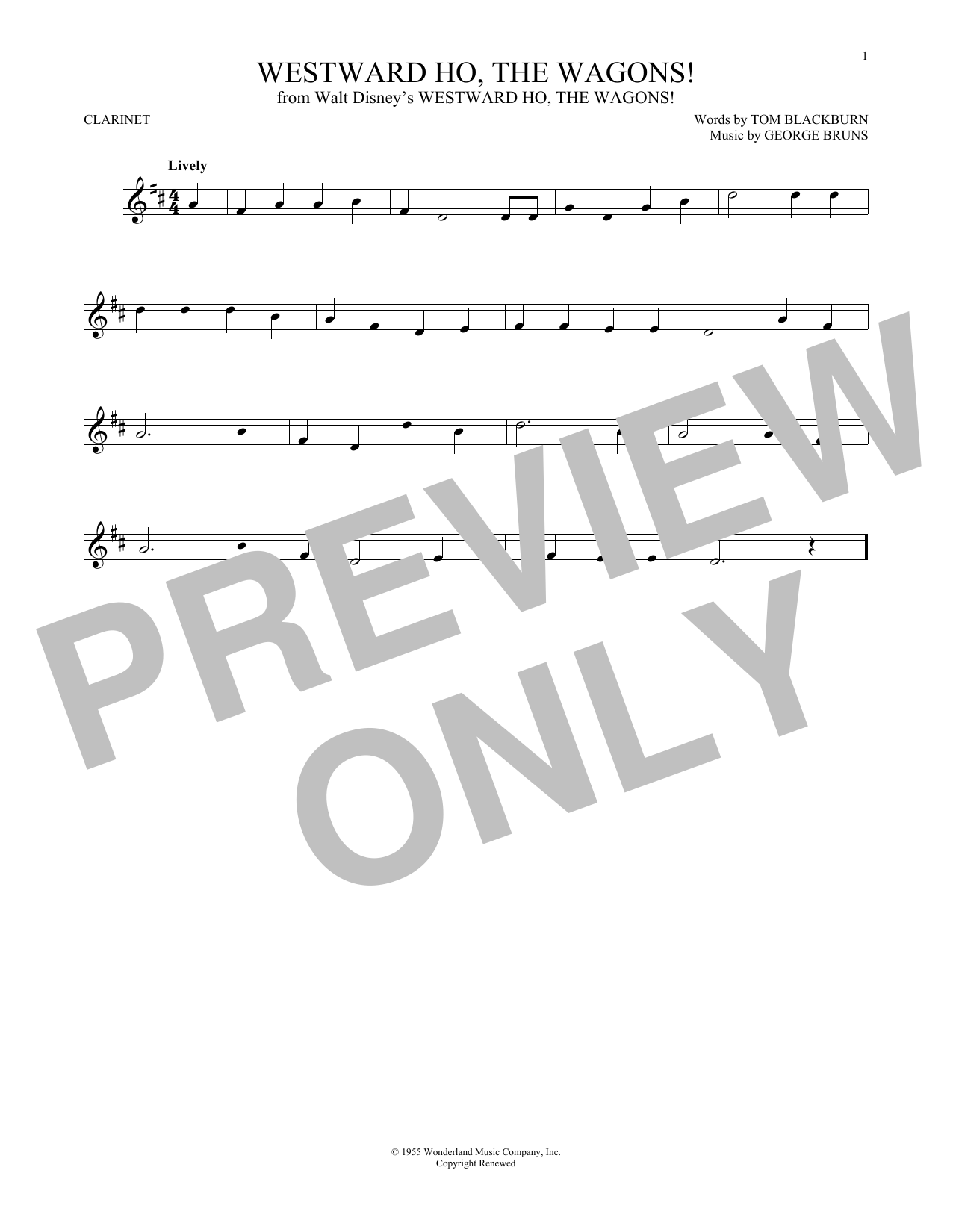 George Bruns Westward Ho, The Wagons! sheet music notes and chords. Download Printable PDF.