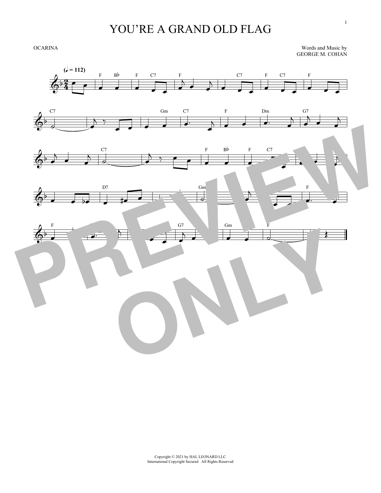 Learn to play George Cohan You're A Grand Old Flag (arr. Cris Gale) sheet music for Ocarina in minutes. Price: 6.9900$ George Cohan You're A Grand Old Flag (arr. Cris Gale) sheet music notes and chords arranged for Ocarina