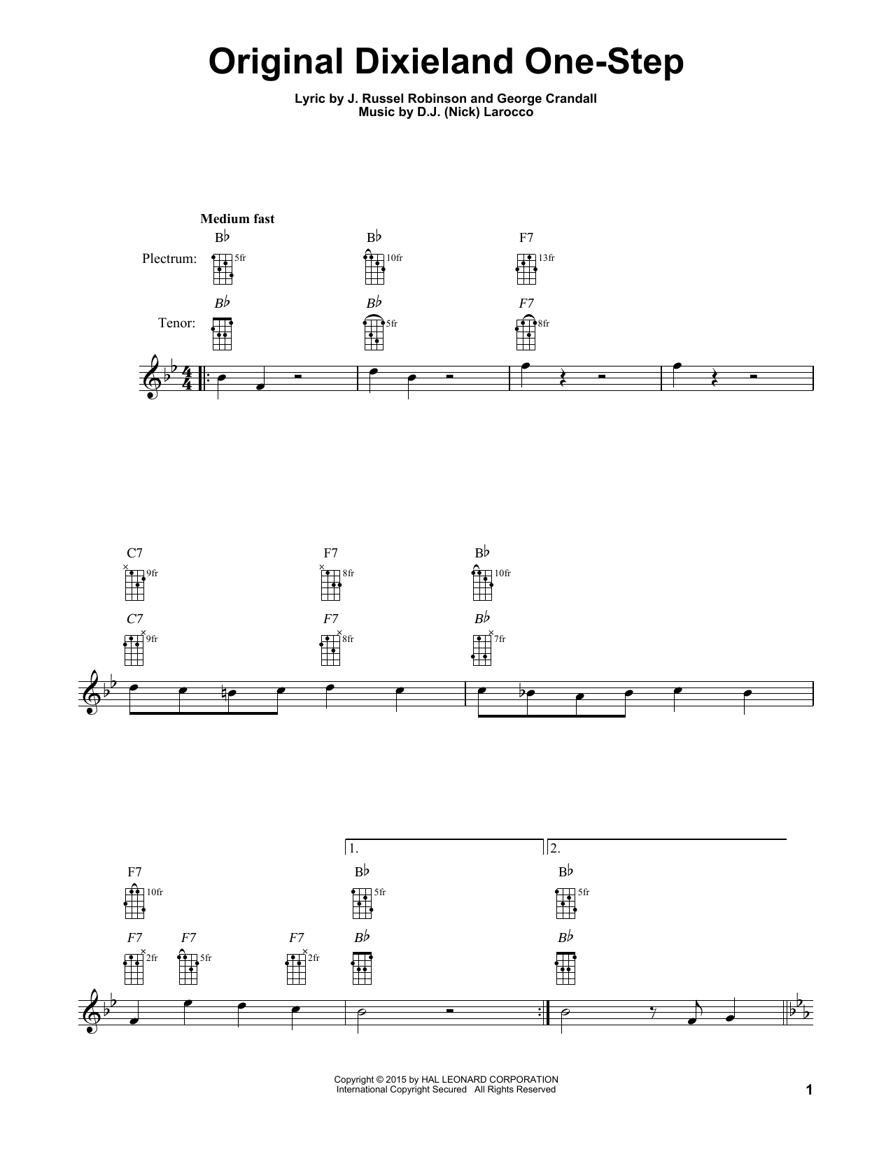 Learn to play George Crandall Original Dixieland One-Step sheet music for Banjo Tab in minutes. Price: 7.8900$ George Crandall Original Dixieland One-Step sheet music notes and chords arranged for Banjo Tab