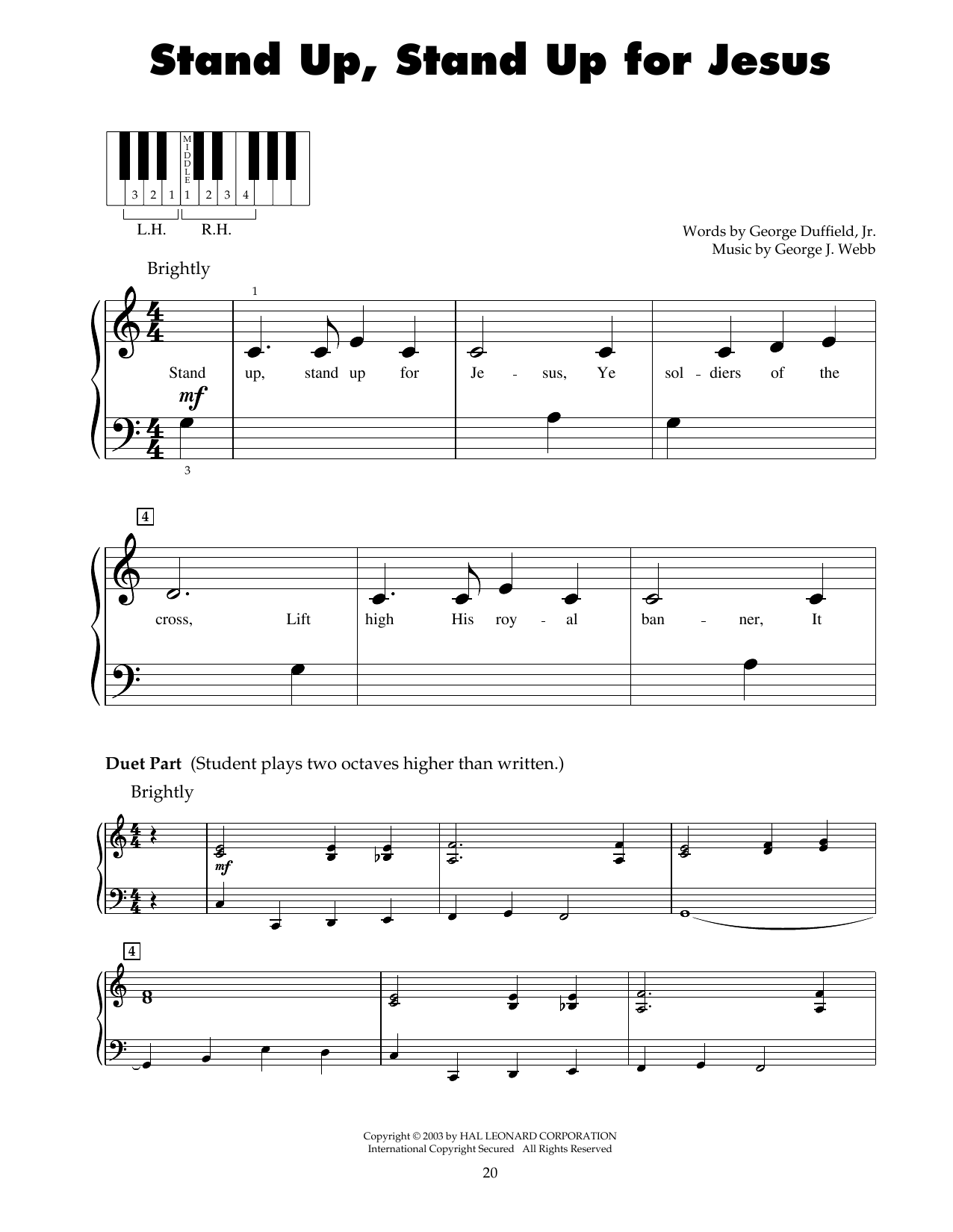 George Duffield, Jr. Stand Up, Stand Up For Jesus sheet music notes and chords. Download Printable PDF.