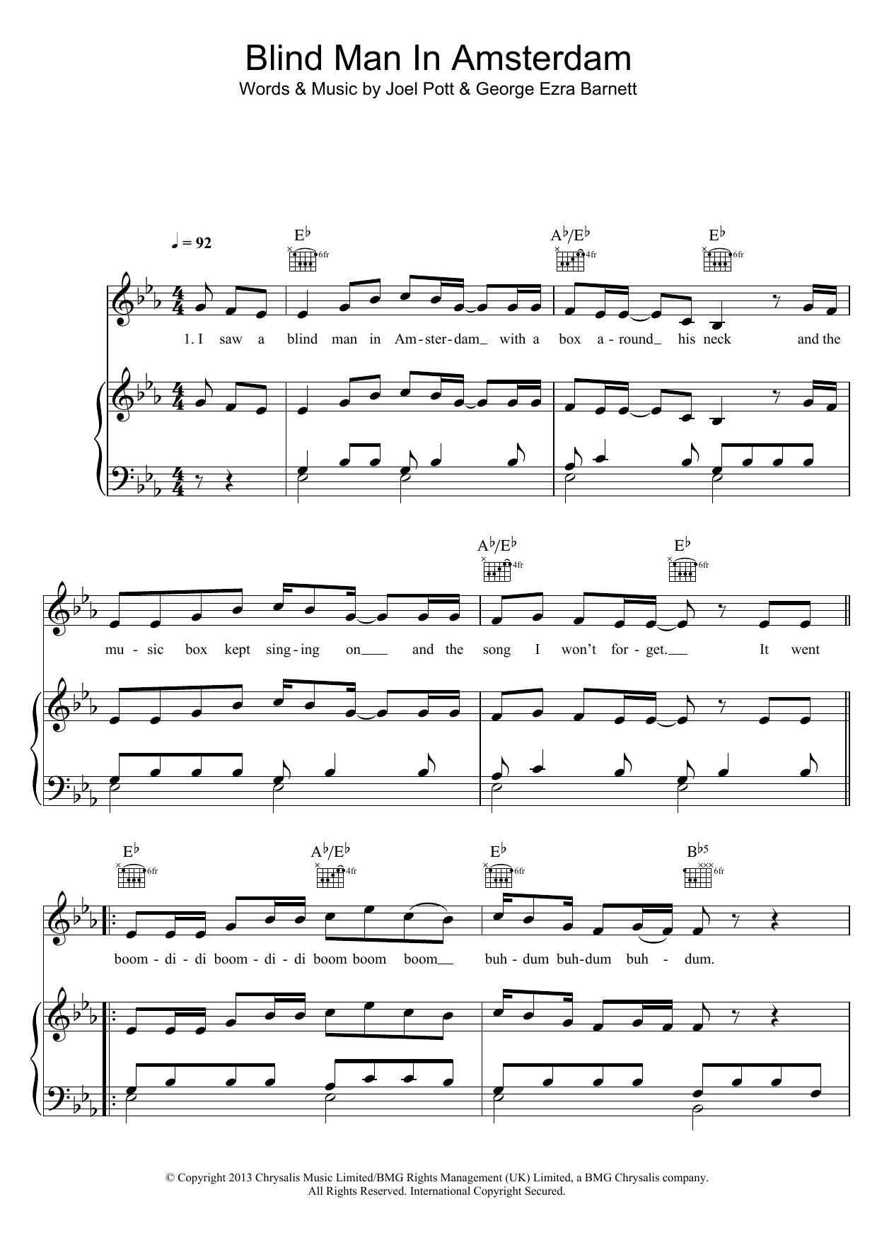 Learn to play George Ezra Blind Man In Amsterdam sheet music for Piano, Vocal & Guitar Chords in minutes. Price: 7.8900$ George Ezra Blind Man In Amsterdam sheet music notes and chords arranged for Piano, Vocal & Guitar Chords