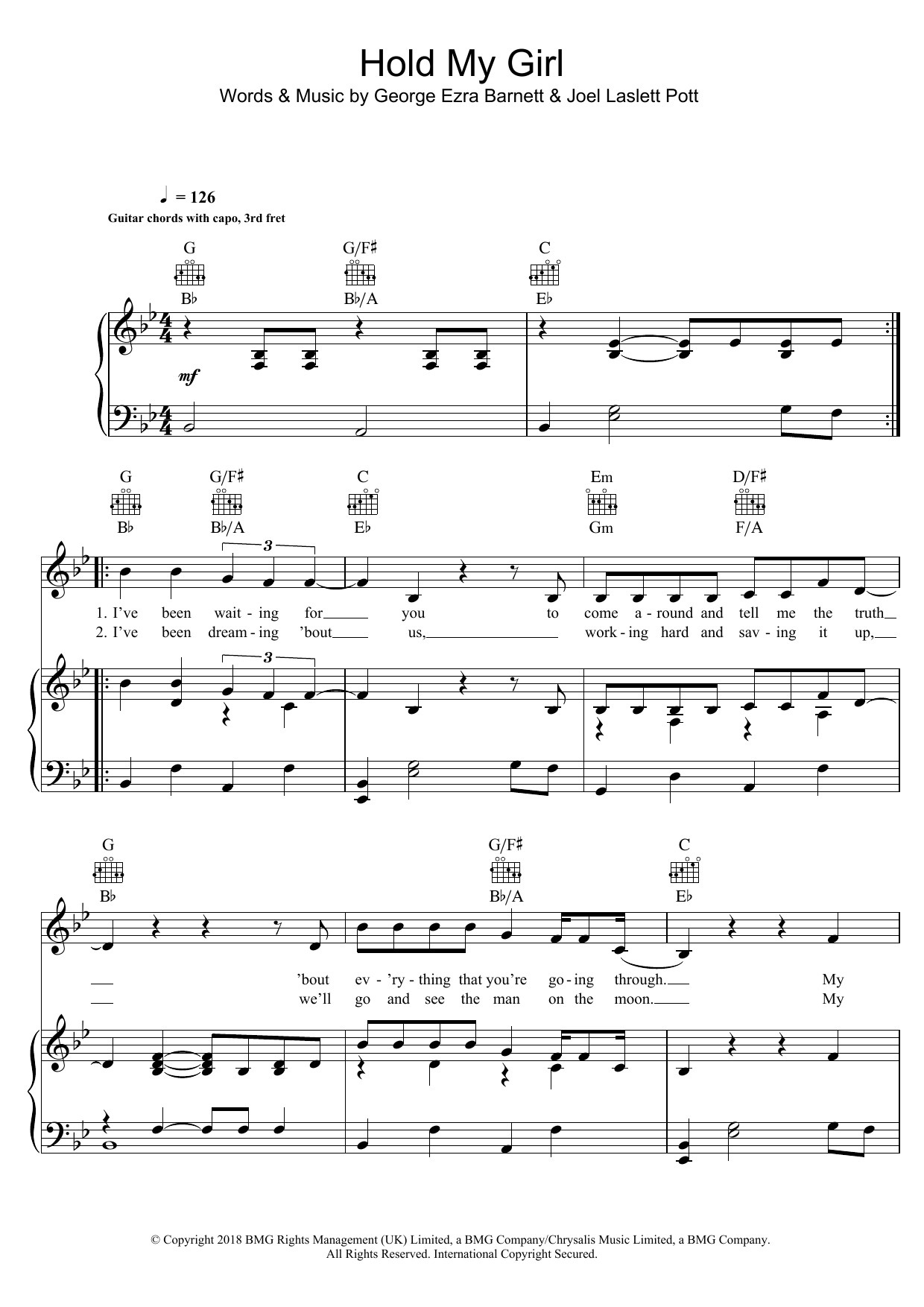 George Ezra Hold My Girl sheet music notes and chords. Download Printable PDF.