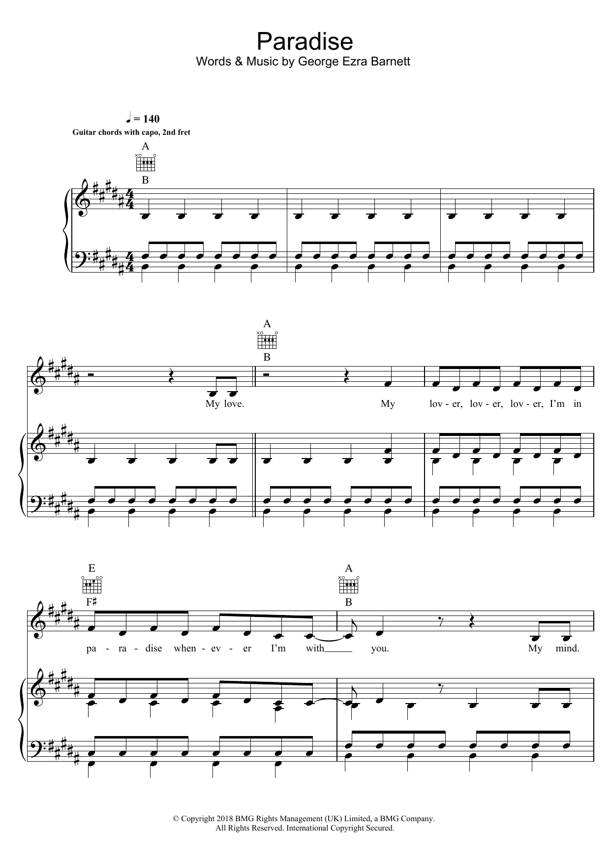 George Ezra Paradise sheet music notes and chords. Download Printable PDF.