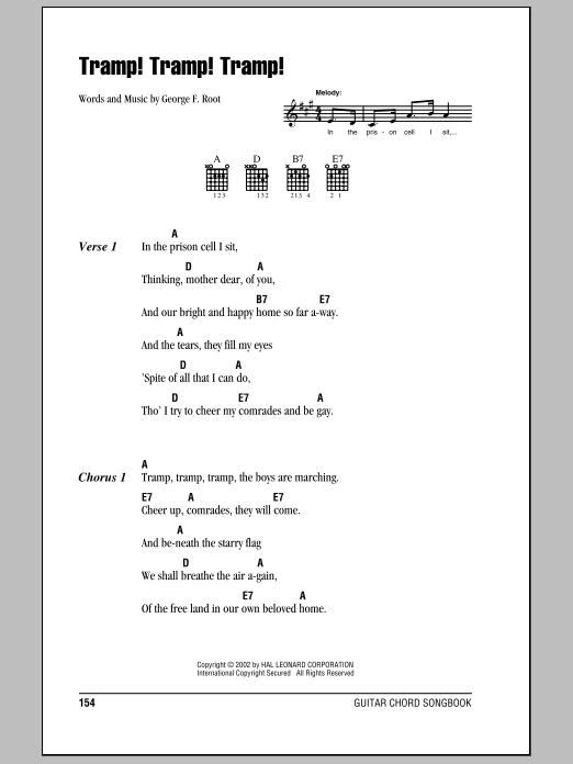 George F. Root Tramp! Tramp! Tramp! sheet music notes and chords. Download Printable PDF.