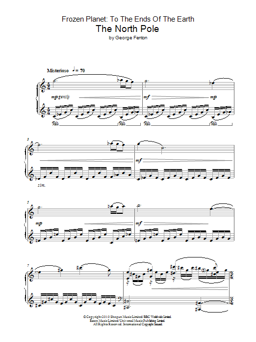 Learn to play George Fenton Frozen Planet, The North Pole sheet music for Piano Solo in minutes. Price: 7.8900$ George Fenton Frozen Planet, The North Pole sheet music notes and chords arranged for Piano Solo
