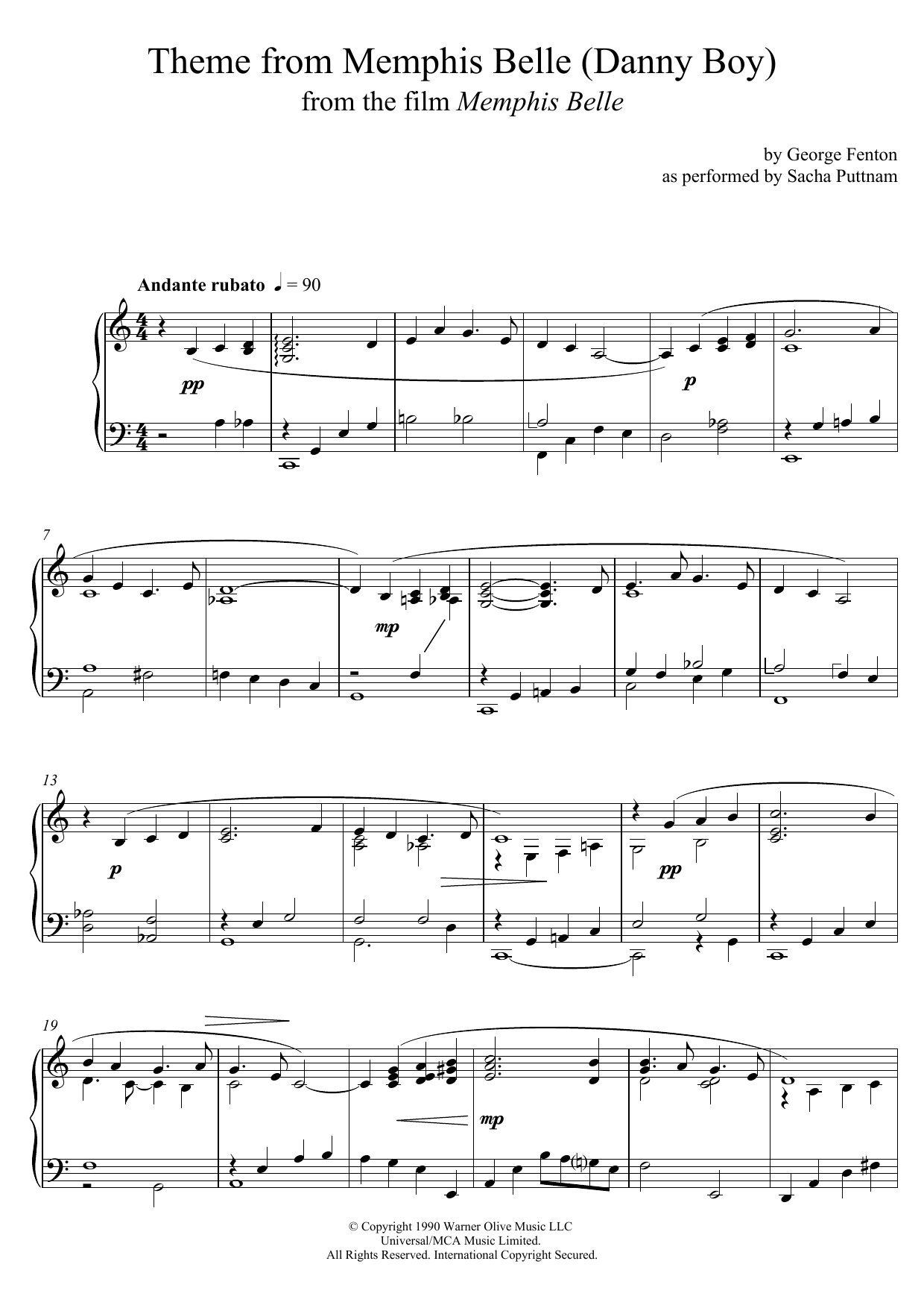 Learn to play George Fenton Memphis Belle (Main Title) (as performed by Sacha Puttnam) sheet music for Piano Solo in minutes. Price: 7.8900$ George Fenton Memphis Belle (Main Title) (as performed by Sacha Puttnam) sheet music notes and chords arranged for Piano Solo