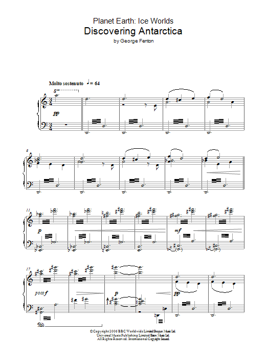 George Fenton Planet Earth: Discovering Antarctica sheet music notes and chords arranged for Piano Solo