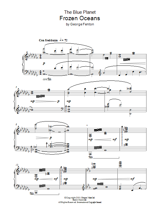 George Fenton The Blue Planet, Frozen Oceans sheet music notes and chords arranged for Piano Solo