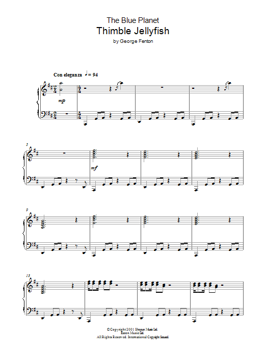 Learn to play George Fenton The Blue Planet, Thimble Jelly Fish sheet music for Piano Solo in minutes. Price: 7.8900$ George Fenton The Blue Planet, Thimble Jelly Fish sheet music notes and chords arranged for Piano Solo
