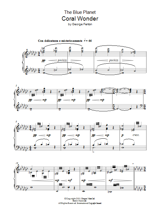 Learn to play George Fenton The Blue Planet: Coral Wonder sheet music for Piano Solo in minutes. Price: 7.8900$ George Fenton The Blue Planet: Coral Wonder sheet music notes and chords arranged for Piano Solo