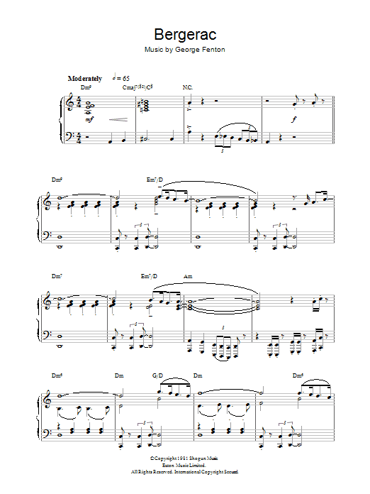 George Fenton Theme from Bergerac sheet music notes and chords. Download Printable PDF.