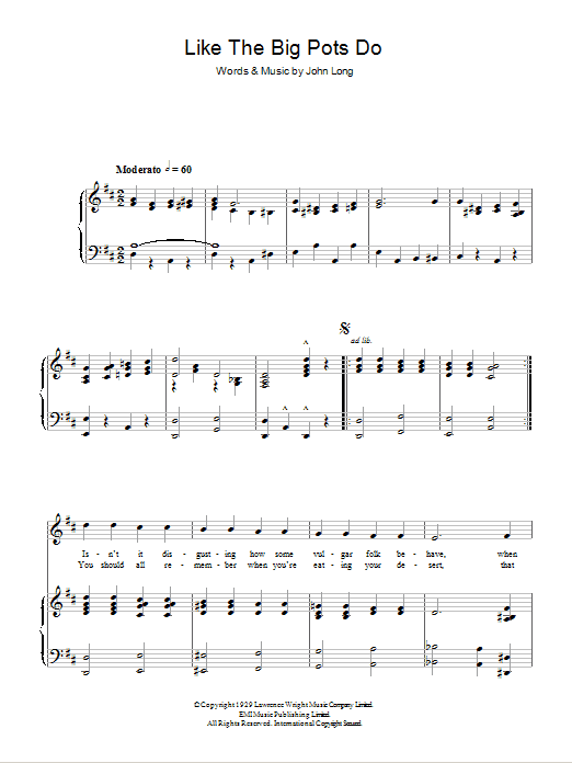 Learn to play George Formby Like The Big Pots Do sheet music for Piano, Vocal & Guitar Chords in minutes. Price: 7.8900$ George Formby Like The Big Pots Do sheet music notes and chords arranged for Piano, Vocal & Guitar Chords
