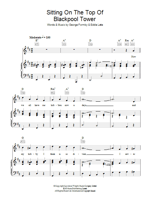 George Formby Sitting On Top Of Blackpool Tower sheet music notes and chords arranged for Piano, Vocal & Guitar Chords