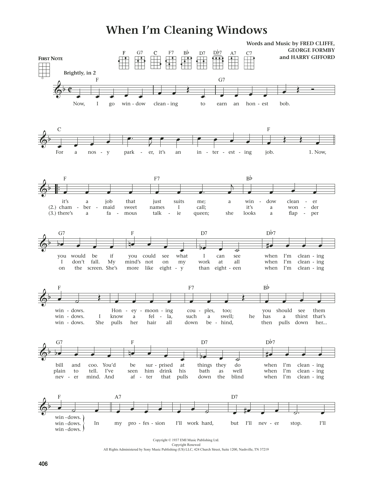 George Formby When I'm Cleaning Windows (from The Daily Ukulele) (arr. Jim Beloff) sheet music notes and chords. Download Printable PDF.