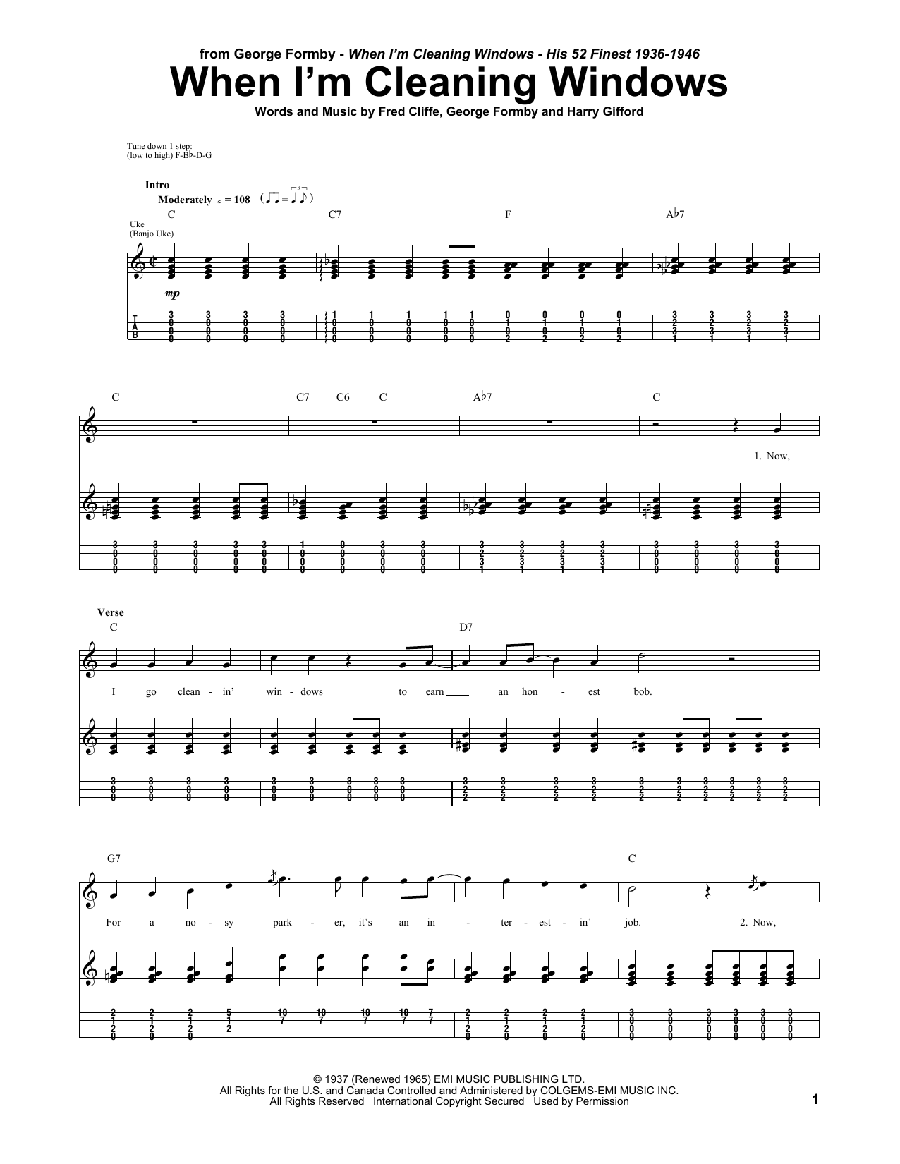 George Formby When I'm Cleaning Windows sheet music notes and chords. Download Printable PDF.