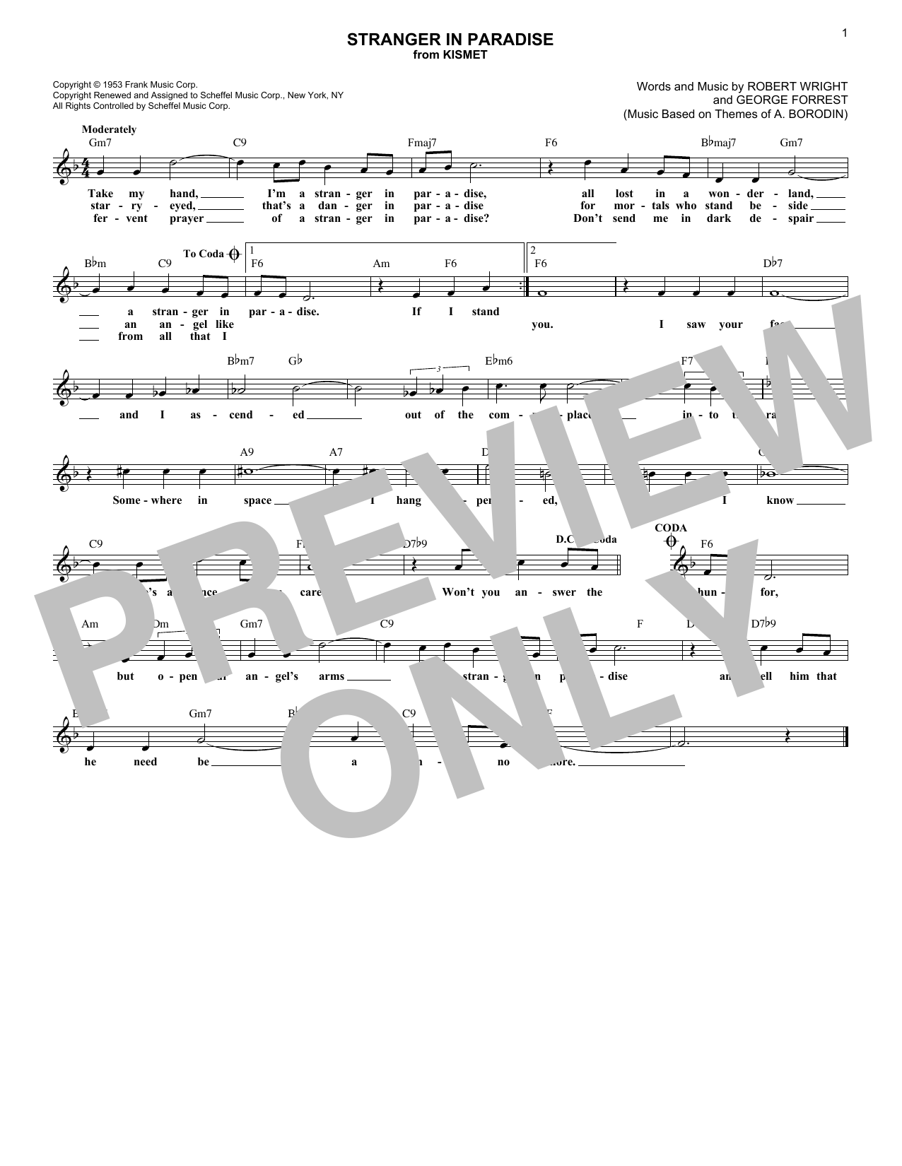Learn to play George Forrest Stranger In Paradise sheet music for Lead Sheet / Fake Book in minutes. Price: 5.9900$ George Forrest Stranger In Paradise sheet music notes and chords arranged for Lead Sheet / Fake Book